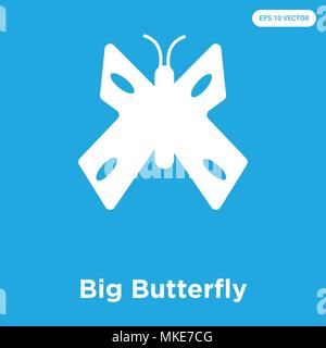 Big Butterfly vector icon isolated on blue background, sign and symbol Stock Vector