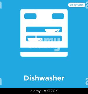 Dishwasher vector icon isolated on blue background, sign and symbol Stock Vector