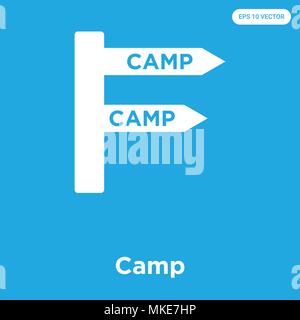 Camp vector icon isolated on blue background, sign and symbol Stock Vector