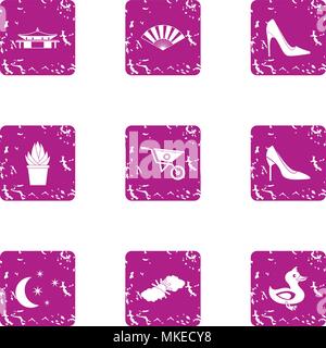 Night rest icons set, grunge style Stock Vector