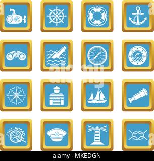 Nautical icons set sapphirine square vector Stock Vector