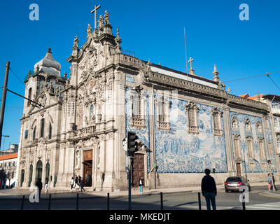 Oporto baroque churches covered in blue and white tiles Stock Photo