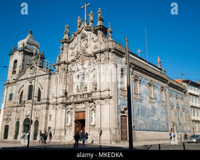 Oporto baroque churches covered in blue and white tiles Stock Photo