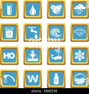 Water icons set sapphirine square vector Stock Vector