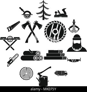 Timber industry icons set, simple style Stock Vector