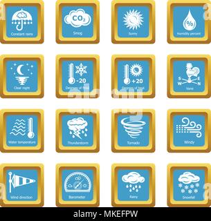 Weater icons set sapphirine square vector Stock Vector