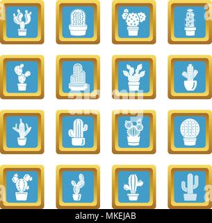 Cactus icons set sapphirine square vector Stock Vector