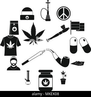 Rastafarian icons set, simple style Stock Vector