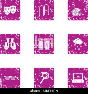 Surveillance icons set, grunge style Stock Vector