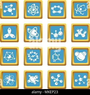 Molecule icons set sapphirine square vector Stock Vector