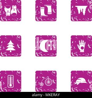 Night training icons set, grunge style Stock Vector
