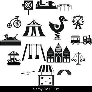 Amusement park icons set, simple style Stock Vector