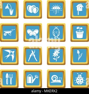 Spring icons set sapphirine square vector Stock Vector