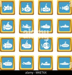 Submarine icons set sapphirine square vector Stock Vector