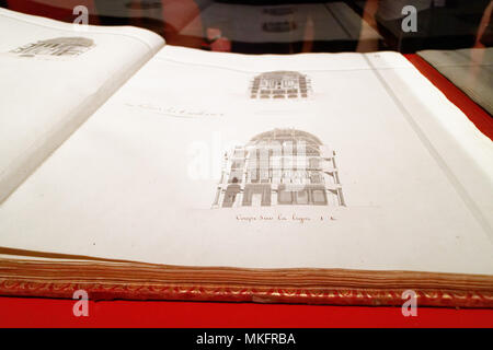 A book containing detailed drawings of the Tuileries Stock Photo