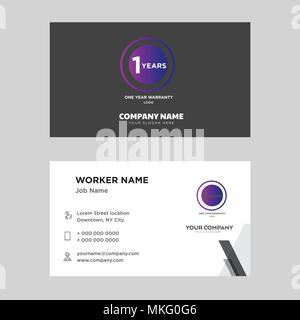 one year warranty business card design template, Visiting for your company, Modern horizontal identity Card Vector Stock Vector