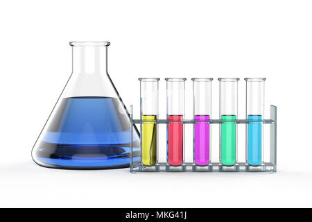 3d rendering laboratory glassware with colorful liquid on white background Stock Photo