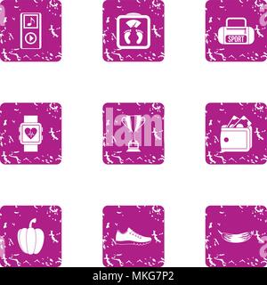 Sporting behaviour icons set, grunge style Stock Vector