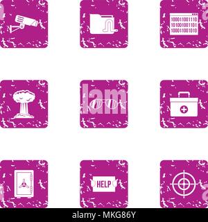 Night observation icons set, grunge style Stock Vector