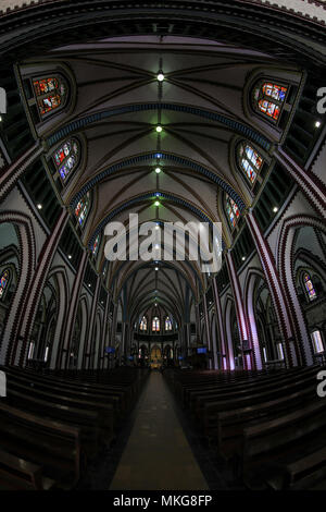 Beautiful roof ceiling with Colorful Stained glass window of St Marys Cathedral in Yangon Myanmar Asia Stock Photo