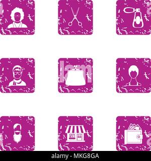 Coiffeur icons set, grunge style Stock Vector