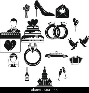Wedding icons set, simple style Stock Vector
