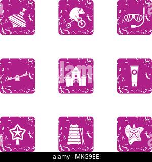 Theme park icons set, grunge style Stock Vector