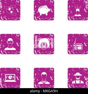 Prosperous company icons set, grunge style Stock Vector