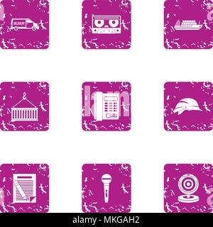 Construction project icons set, grunge style Stock Vector