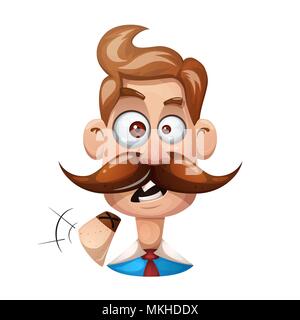 Funny, cute, cartoon man illustration. Cigarette smiley. Stock Vector