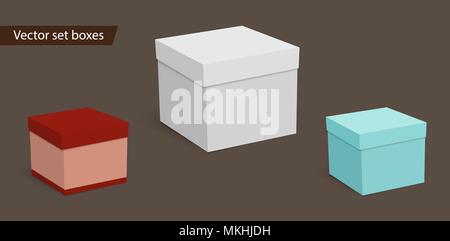 Square empty boxes for gifts on a dark background.  Stock Vector