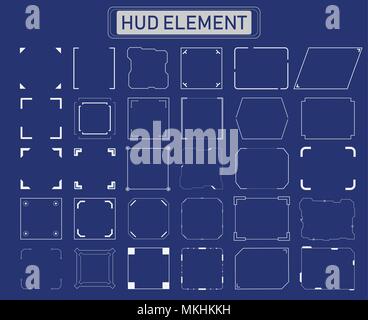 Set of hud frame elements on blue background vector illustration Stock Vector