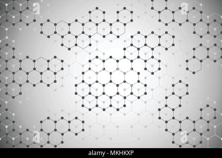 grey hexagon molecule connection on grey background vector illustration Stock Vector