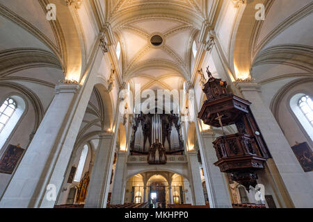 Pipe organ at the Church of St. Leodegar in Lucerne, Switzerland, Europe Stock Photo