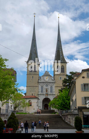 Church of St. Leodegar in Lucerne, Switzerland, Europe Stock Photo