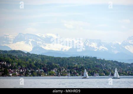 Sailboats on lake Zurich, Switzerland Stock Photo