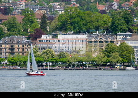 Sailboat on lake Zurich, Switzerland Stock Photo