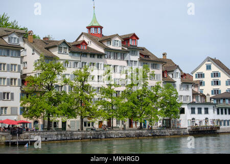 Houses by the water, Zurich, Switzerland, Europe Stock Photo
