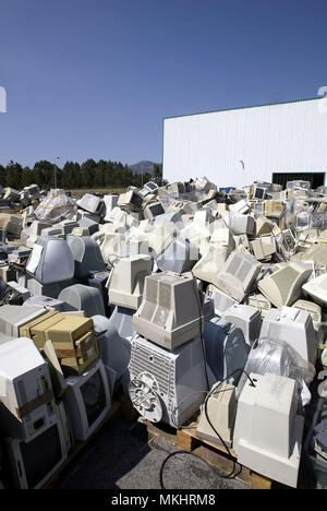 Old obsolete monitors ready for recycling Stock Photo