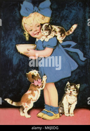 Girl with Kittens Stock Photo