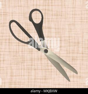 Tailor scissors lie on the fabric Stock Vector