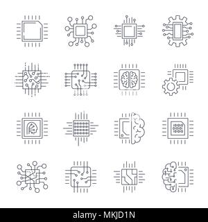 CPU Microprocessor and Chips Icons Set. Vector. Editable Stroke Stock Vector