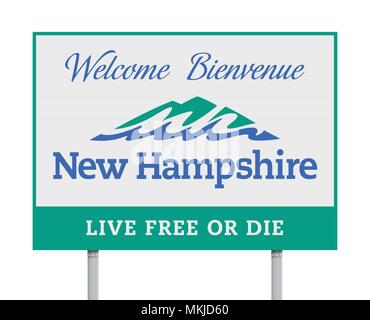 Vector illustration of the Welcome to New Hampshire road sign with the French translation for welcome Stock Vector