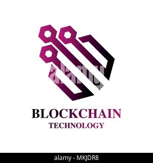 Blockchain technology colorful line round vector illustration on white background Stock Vector