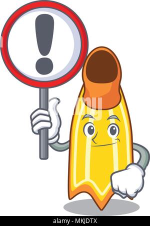 With sign swim fin character cartoon Stock Vector
