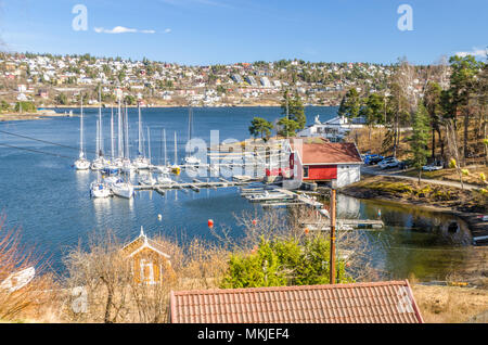 Charming coastline of Malmoya island, Oslo, Norway. Stock Photo