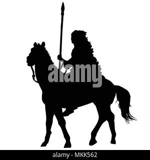 Native american indian silhouette riding a horse on white background, vector illustration Stock Vector