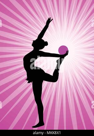 rhythmic gymnast silhouette on the abstract background - vector Stock Vector