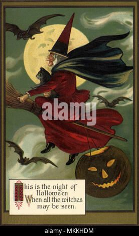 Witch on Her Broom Stock Photo