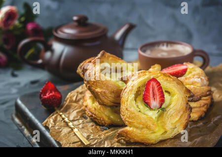 Packs puff pastry of cheese, home-European. Home making buns for tea. Stock Photo